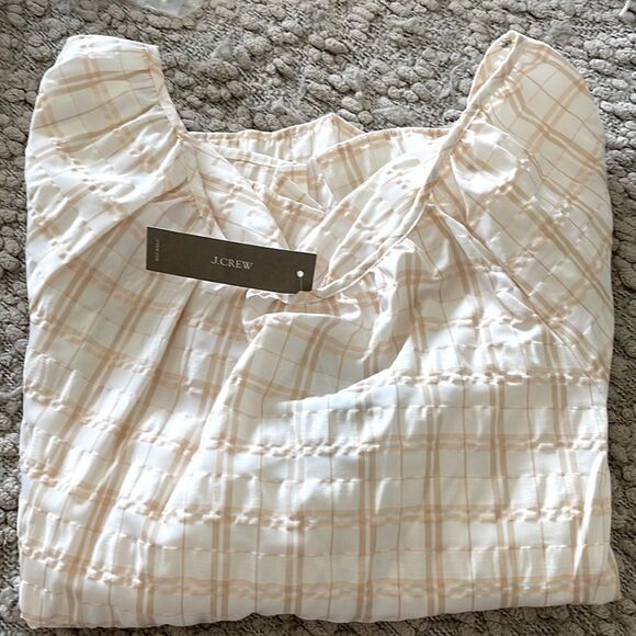 - NWT‎ J Crew V-back puff-sleeve top in textured plaid Size 8 - Picture 2 of 3
